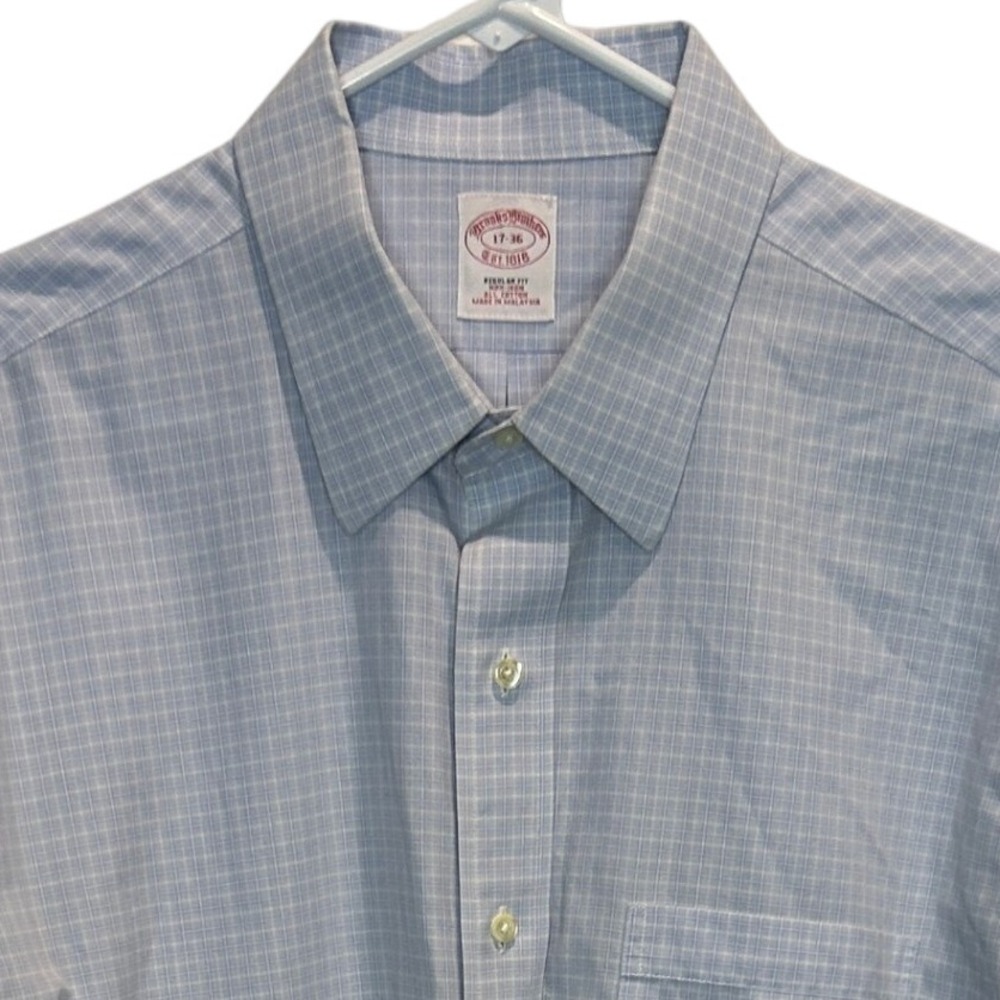 Brooks Brothers Men's Dress Shirt 17-36 Regular Fit‎ Blue Check Non-Iron Cotton